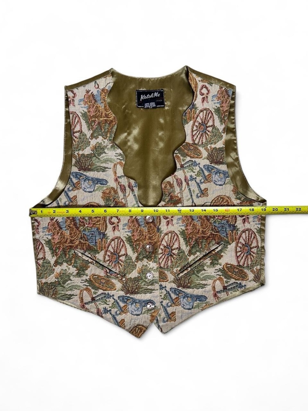 Vintage Western Tapestry Vest in Olive Green and Tan - Picture 3 of 8